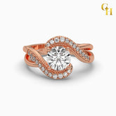 925 Sterling Silver Round Moissanite with Halo Swirl Split Band Engagement Ring