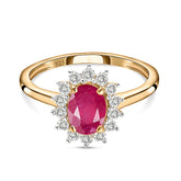 African Ruby July Birthstone Princess Diana Inspired Halo Ring in 18K Yellow Gold Vermeil Overlay Sterling Silver for Women | 12 Birthstones | AAA+ Quality | Handcrafted | Best Gift for Her | Royal Radiance | Goldhartz