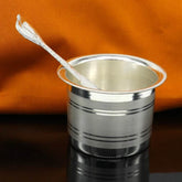 Silver Ghee Pot with Spoon|Home Temple Puja Article|Kitchen Article, Prosperity Gift| Handcrafted | Worship God | Goldhartz
