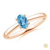 925SS 18k RGold Plated Classic Solitaire Oval Swiss Blue Topaz Promise Ring | November Birthstone Ring