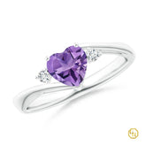 925SS Heart-Shaped Amethyst Bypass Ring with Diamonds