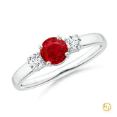 925SS Classic Garnet and Diamond Three Stone Engagement Ring