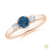 925SS 18k RGold Plated Classic London Blue Topaz and Diamond Three Stone Ring