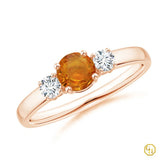 925SS 18k RGold Plated Classic Orange Sapphire Three Stone Ring with Diamonds