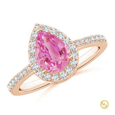 925SS 18k RGold Plated Pear Amethyst Ring with Diamond Halo | Engagement Ring