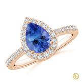 925SS 18k RGold Plated Pear Tanzanite Ring with Diamond Halo | Engagement Ring
