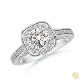 925SS Round Diamond Cushion Halo Ring with Milgrain | Cocktail Ring