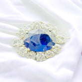 Queen Elizabeth Inspired Natural Blue Sapphire Brooch with Halo Zircons | AAA+ Stone Quality | 925 Sterling Silver | Handcrafted | Best Gift for Him & Her | Unisex Style | Goldhartz