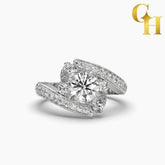 925 Sterling Silver Mogra 5 Stone Pave Set Bypass Moissanite Engagement Ring