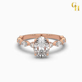 925 Sterling Silver Oval Solitaire Moissanite With Marquise and Round Pave Ring