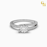 925 Sterling Silver Solitaire Round Moissanite 3 Shank Paveset Engagement Ring