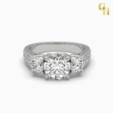 925 Sterling Silver Past Present Future Round Cut Moissanite Trellis Ring