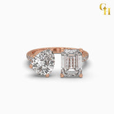 925 Sterling Silver Pear and Emerald Cut Moissanite Toi Et Moi Engagement with Split-Pavé Band