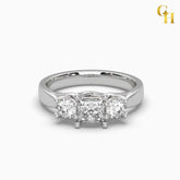 925 Sterling Silver Princess Cut and Round Moissanite Trellis Three Stone Engagement Ring