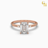 925 Sterling Silver Emerald Cut Solitaire Moissanite Ring with Marie Pave