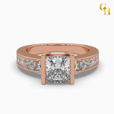 925 Sterling Silver Princess Cut Half-Bezel Moissanite Riviera Shank Engagement Ring