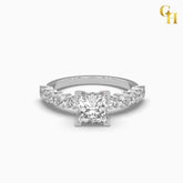 925 Sterling Silver Princess Cut and Round Moissanite Shared Prong Ring