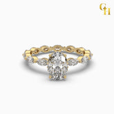 925 Sterling Silver Oval Solitaire With East West Marquise Moissanite Engagement Ring