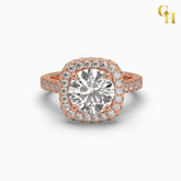 925 Sterling Silver Round Square Halo Dome Solitaire Moissanite Ring with Pave Accents