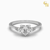 925 Sterling Silver Soliatire Heart Moissanite with Pear Cut Side Stone Petite Ring