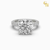 925 Sterling Silver Solitaire Moissanite with Hidden Twin Halo Countess Ring with Side Stones