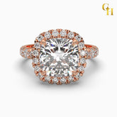925 Sterling Silver Cushion Cut Solitaire Moissanite Halo Ring with Pave Shank