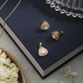 Trillian Halo Moissanite Polki Pendant & Stud Earring Set | 925 Sterling Silver | 18kt Gold Plated | Best Gift for Women | Jadau Jewelry
