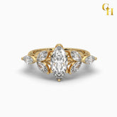 925 Sterling Silver Marquise Cut Moissanite Wheat Flower Petite Engagement Ring