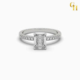 925 Sterling Silver Emerald Cut Solitaire Moissanite Pave Petite Engagement Ring