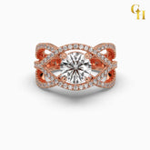 925 Sterling Silver Solitaire Round Moissanite Intertwined Split Pave Band Engagement Ring