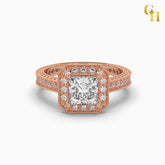 925 Sterling Silver Halo Princess-Cut Moissanite Milgrain Engagement Ring