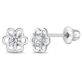 Goldhartz 6 Petals Flower Stud Earrings | Solitaire Simulated Diamonds | 925 Sterling Silver | Handcrafted | For Women & Girls | Best Gift for Her"