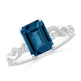 Goldhartz Emerald-Cut Solitaire London Blue Topaz Infinity Twist Ring | AAA+ Stone Quality | 925 Sterling Silver | 18kt Gold Overlay | Handcrafted | Engagement Ring | Best Gift for Her