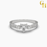 925 Sterling Silver Soliatire Heart Moissanite 3 Stone Ring with Pave Accents