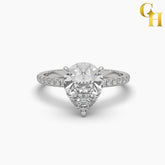 925 Sterling Silver Brilliant Pear Cut Solitaire Moissanite Pave Engagement Ring