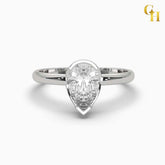 925 Sterling Silver North South Half Bezel Pear Shape Solitaire Moissanite Ring | Engagement Ring for Women