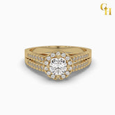 925 Sterling Silver Solitaire Halo Moissanite Split Shank Ring