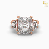 925 Sterling Silver Radiant Cut Moissanite Ring Three Stone Engagement Wedding Ring