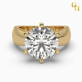 925 Sterling Silver 6 Prong Wide Band Round Cut Moissanite Engagement Ring