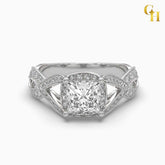 925 Sterling Silver Princess Cut Twisting Split Shank Moissanite Halo Engagement Ring