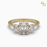 925 Sterling Silver Oval Cut Moissanite Round Cut Side Stone Petite Ring