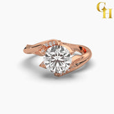 925 Sterling Silver Dramatic Solitaire Moissanite Blooming Rose Bypass Pave Ring