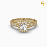 925 Sterling Silver Round Cut Moissanite Solitaire Halo Engagement Ring with Heart Accents