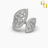 925 Sterling Silver Twin Leaf Pear Moissanite Open Cocktail Ring for Women