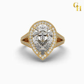 925 Sterling Silver Pear Moissanite Halo Engagement Ring with Split Shank