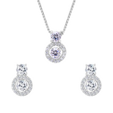 Goldhartz Halo Round Double Drop Earrings and Necklace Set with Chain | AAA+ Stone Quality | 18kt Gold & Rose Gold Overlay | Handcrafted | For Women & Girls | Best Gift for Her