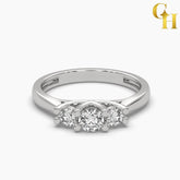 925 Sterling Silver Three Stone Trellis Round Moissanite Engagement Ring