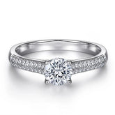 925 Sterling Silver Round Solitaire Ring with Double Pave