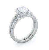 925 Sterling Silver Halo Oval Solitaire and Half Eternity Stackable Rings Combo