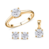 925 Sterling Silver Zirconia Solitaire Ring, Earring, and Necklace Set